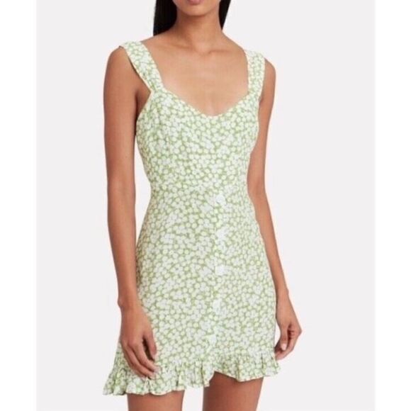 Faithfull the Brand Dresses & Skirts - FAITHEULL THE BRAND S Lou Lou Mini Dress Green Floral Flirty Button Up Smocked